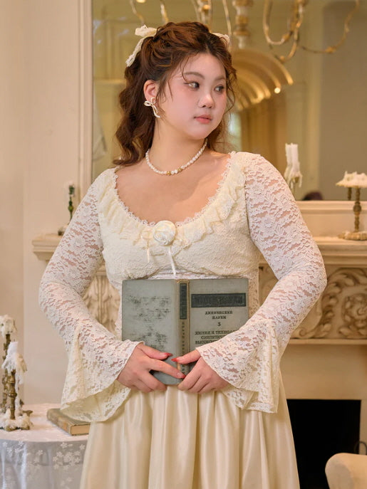 Ivory Lace Rose Fairytale Top & Ruffle Skirt