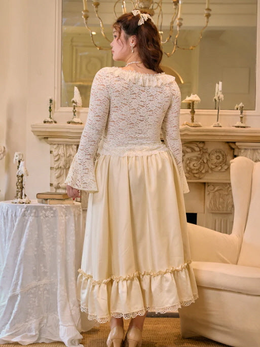 Ivory Lace Rose Fairytale Top & Ruffle Skirt