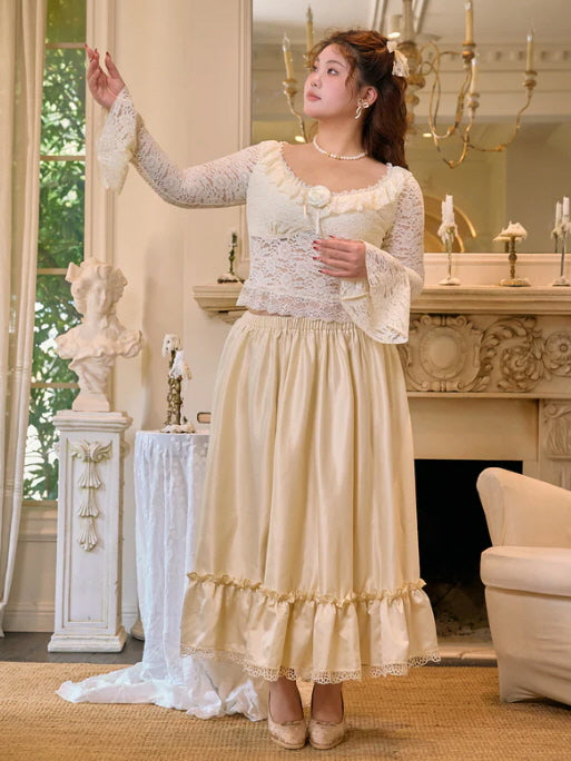 Ivory Lace Rose Fairytale Top & Ruffle Skirt