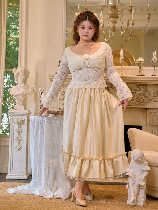 Ivory Lace Rose Fairytale Top & Ruffle Skirt