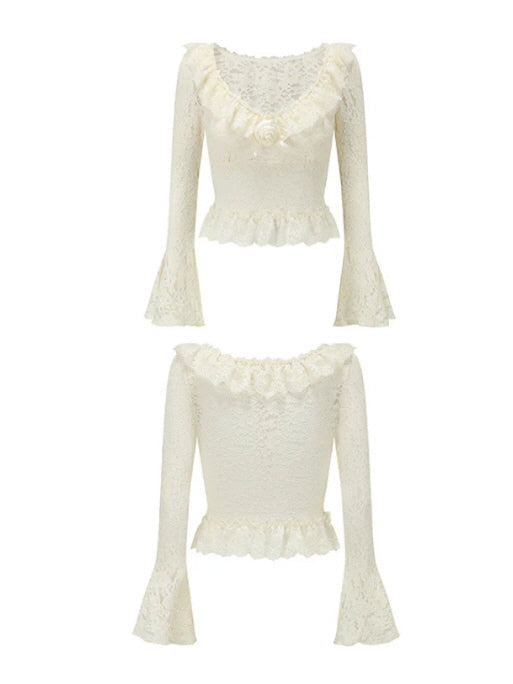 Ivory Lace Rose Fairytale Top & Ruffle Skirt