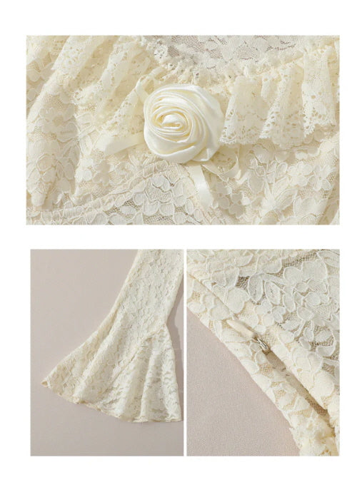 Ivory Lace Rose Fairytale Top & Ruffle Skirt