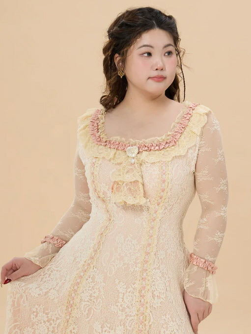 Vintage Lace Ruffle Long Dress