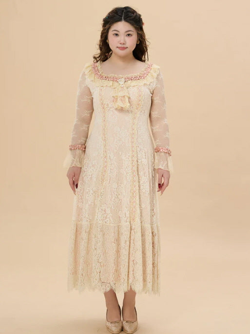 Vintage Lace Ruffle Long Dress