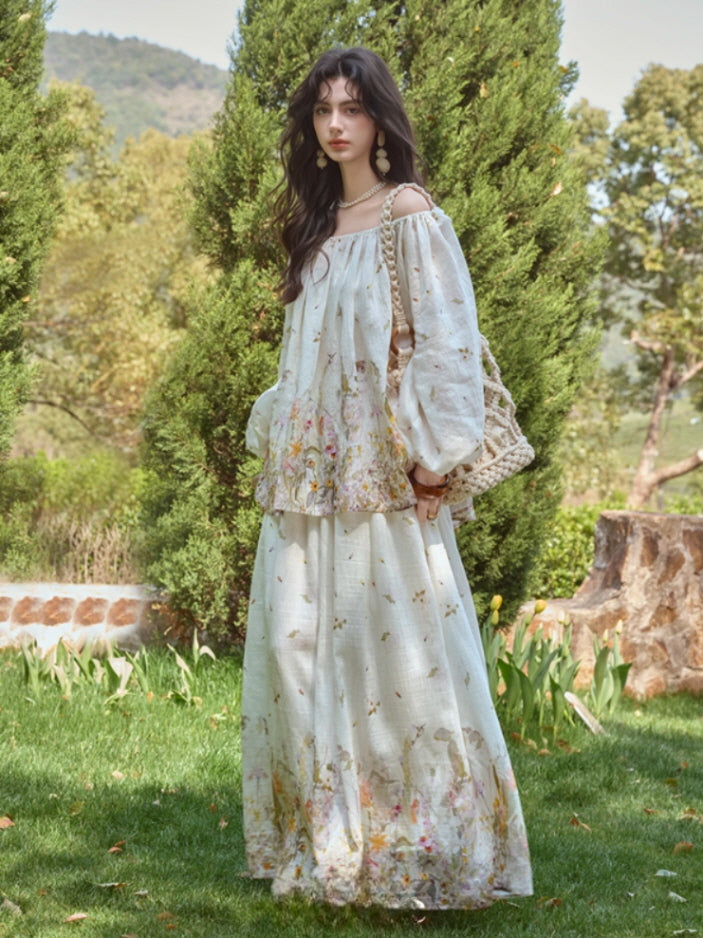 Meadow Bloom Off-Shoulder Top & Maxi Skirt