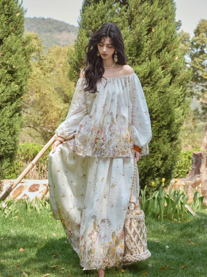 Meadow Bloom Off-Shoulder Top & Maxi Skirt