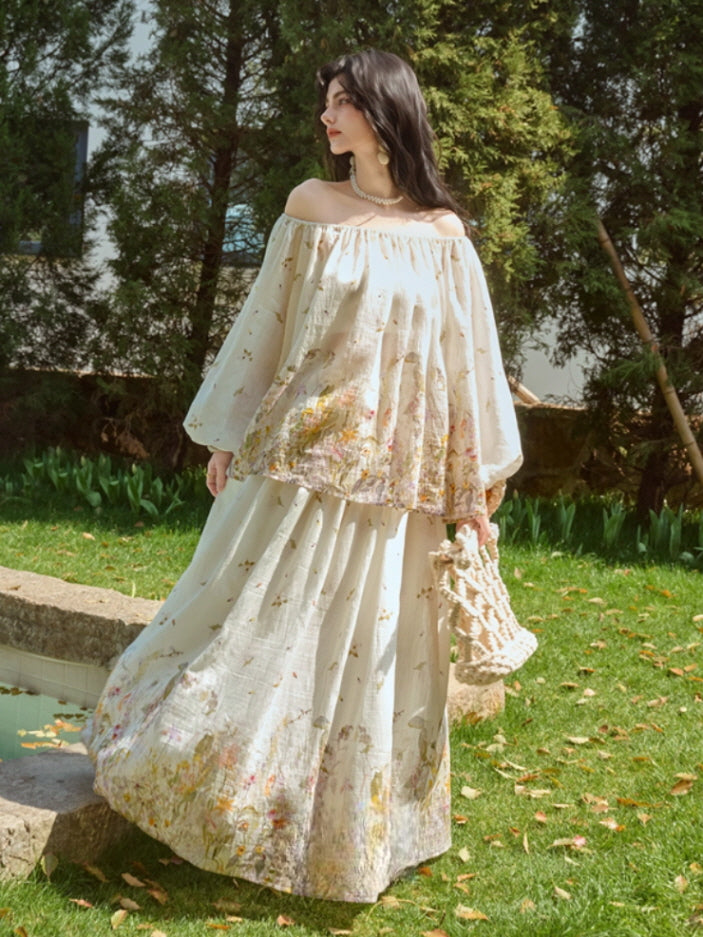 Meadow Bloom Off-Shoulder Top & Maxi Skirt