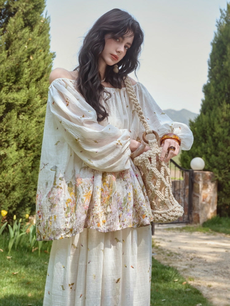 Meadow Bloom Off-Shoulder Top & Maxi Skirt