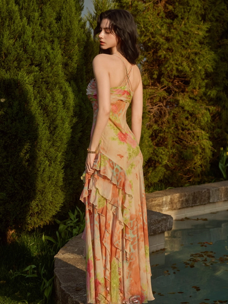 Sunset Garden Chiffon Maxi Dress
