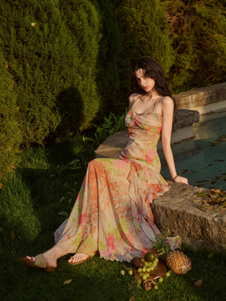 Sunset Garden Chiffon Maxi Dress