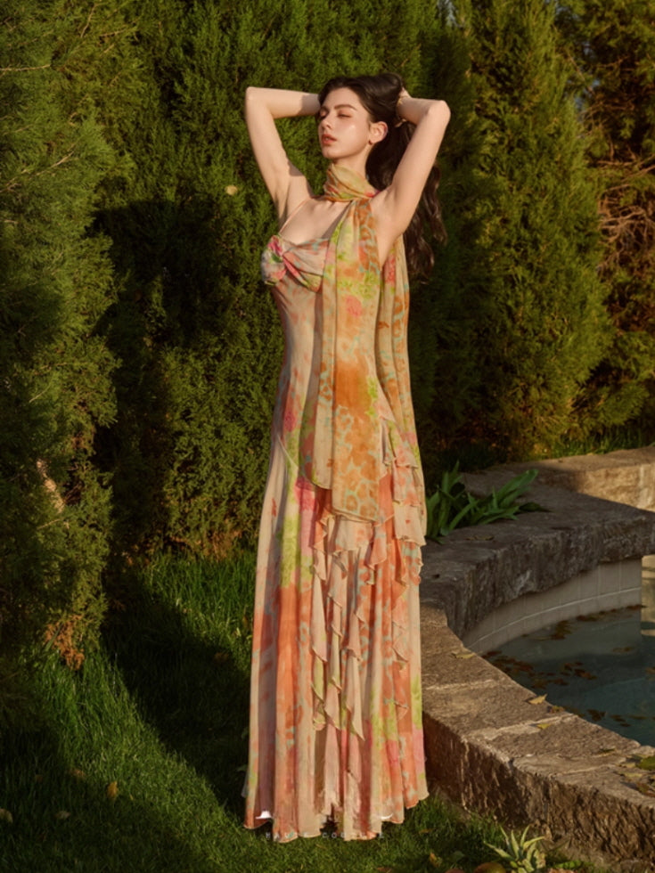 Sunset Garden Chiffon Maxi Dress