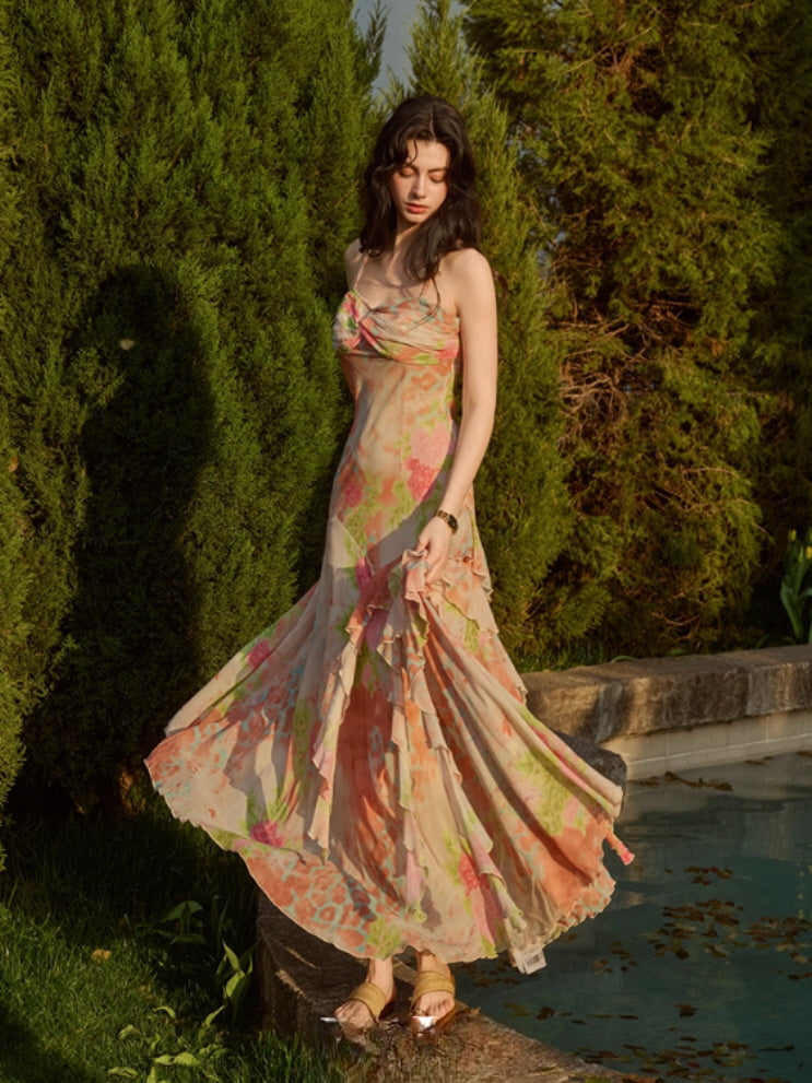 Sunset Garden Chiffon Maxi Dress