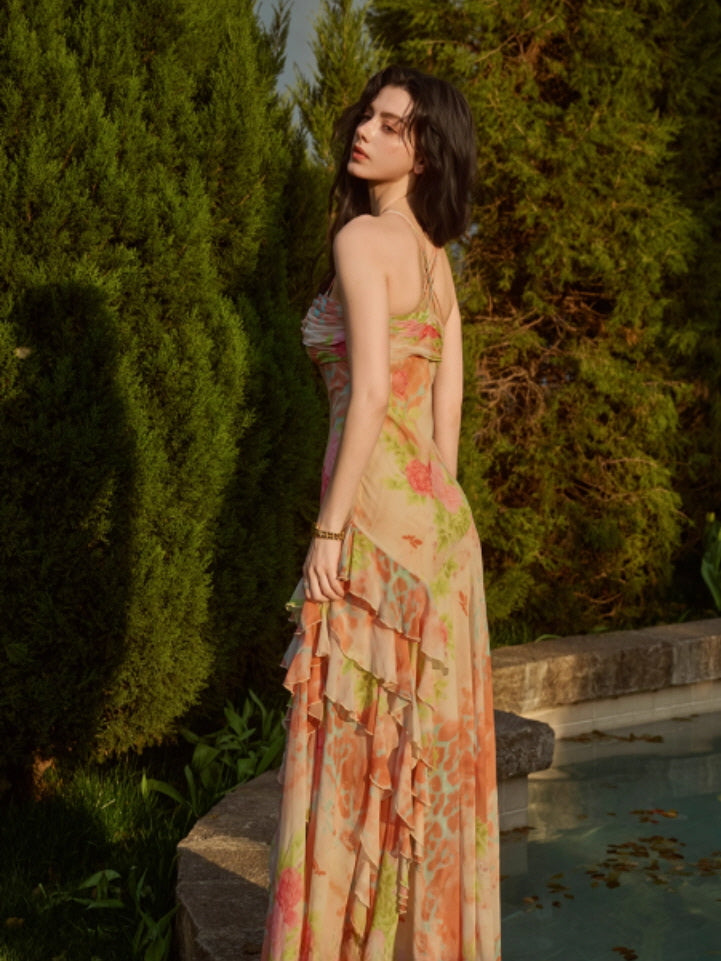 Sunset Garden Chiffon Maxi Dress