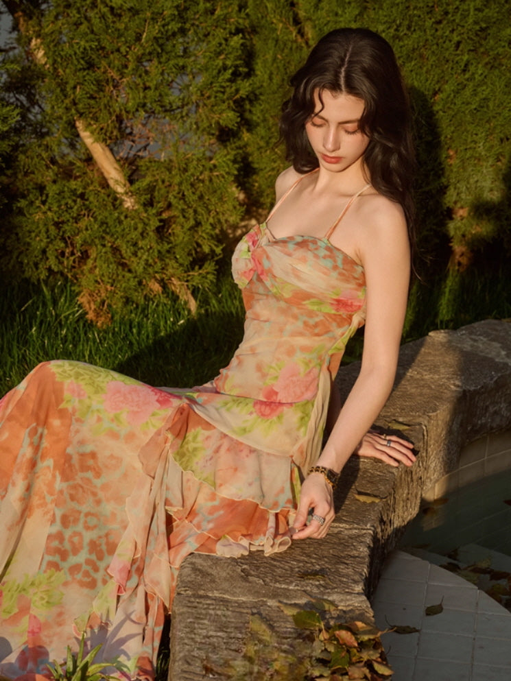 Sunset Garden Chiffon Maxi Dress