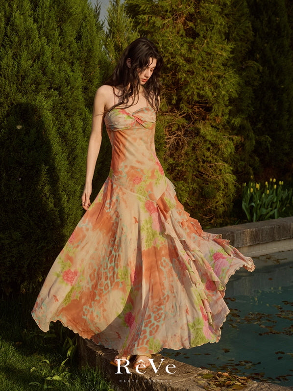 Sunset Garden Chiffon Maxi Dress
