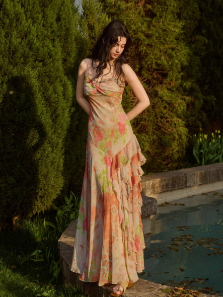 Sunset Garden Chiffon Maxi Dress
