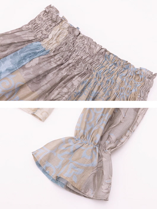 Vintage Patchwork Off-Shoulder Blouse & Skirt