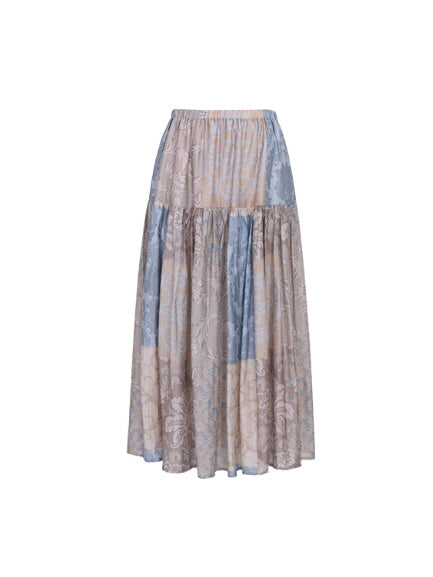 Vintage Patchwork Off-Shoulder Blouse & Skirt