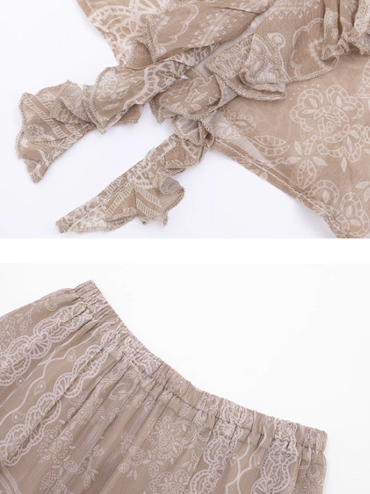 Romantic Beige Lace Blouse & Skirt