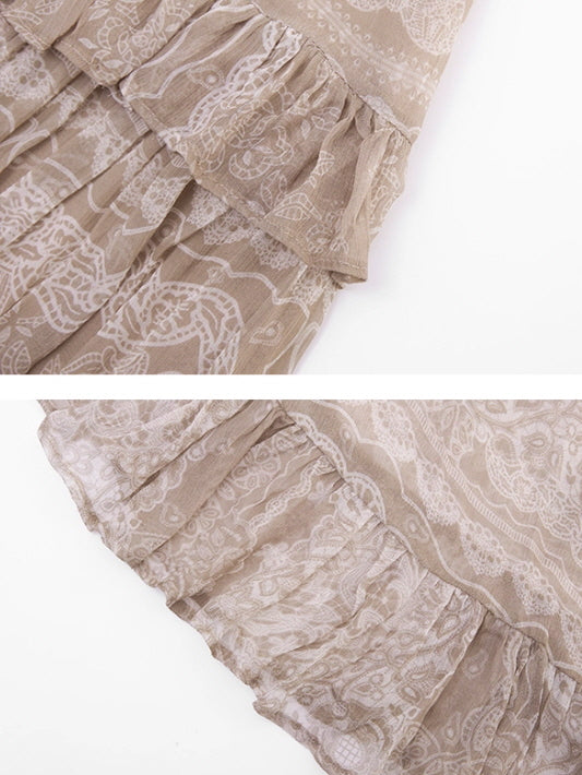 Romantic Beige Lace Blouse & Skirt