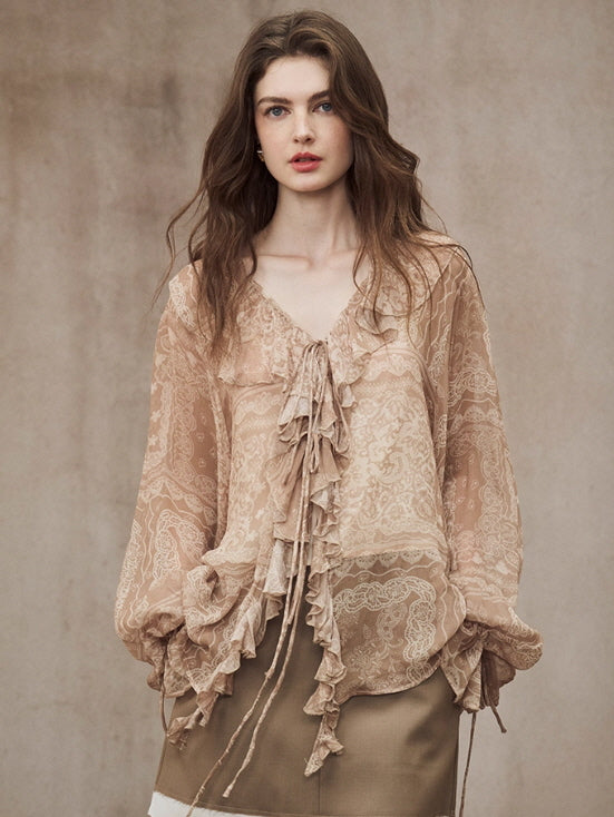 Romantic Beige Lace Blouse & Skirt