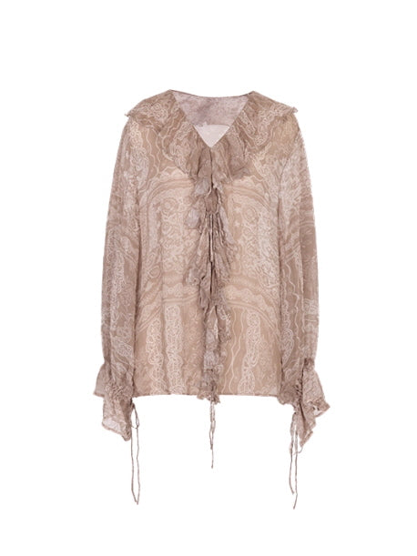 Romantic Beige Lace Blouse & Skirt