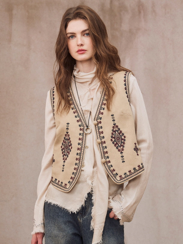 Romantic Frayed Tencel Wool Blouse
