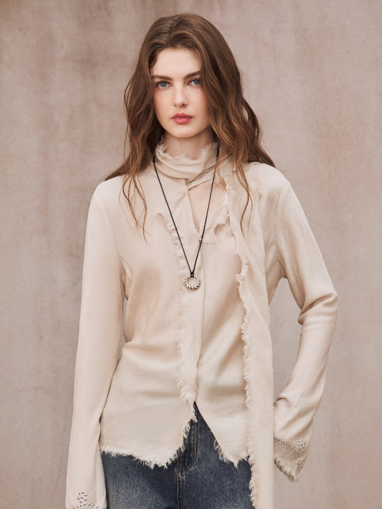 Romantic Frayed Tencel Wool Blouse