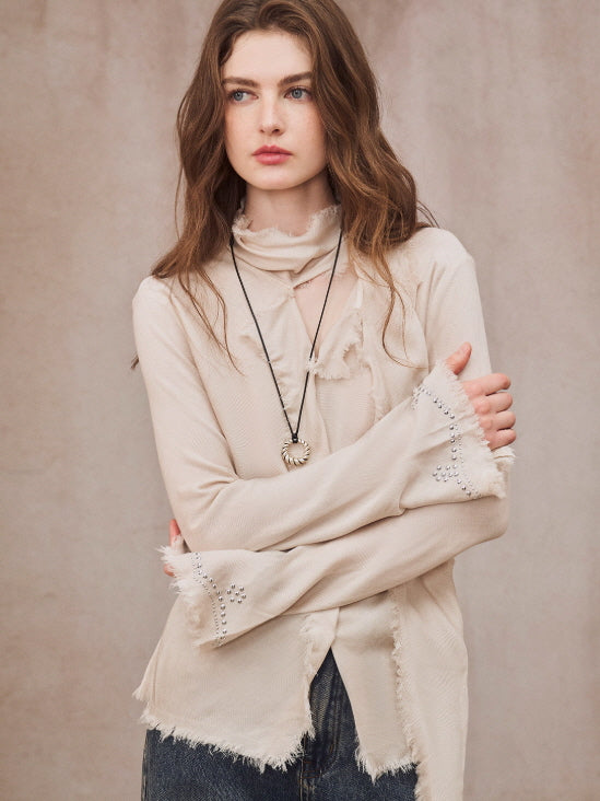 Romantic Frayed Tencel Wool Blouse