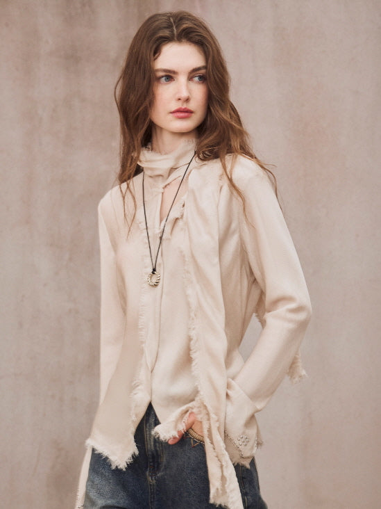 Romantic Frayed Tencel Wool Blouse