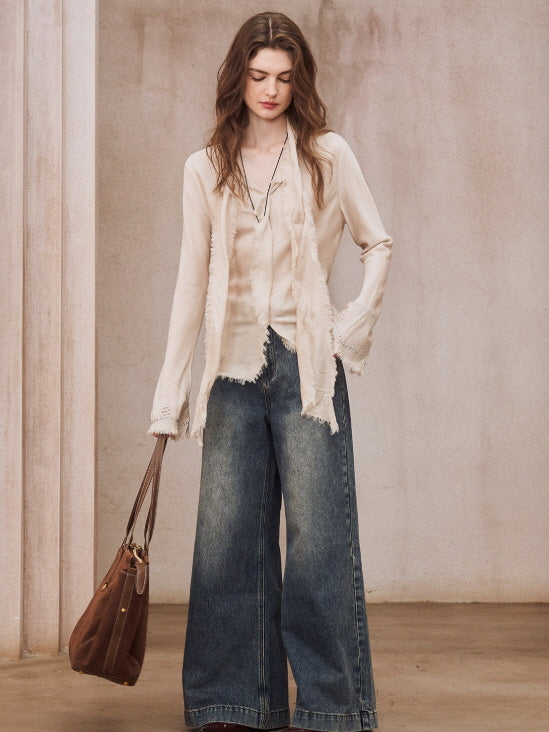 Romantic Frayed Tencel Wool Blouse
