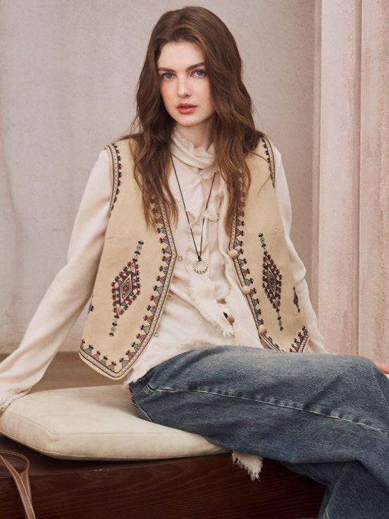 Romantic Frayed Tencel Wool Blouse