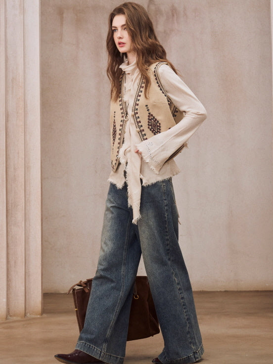 Romantic Frayed Tencel Wool Blouse