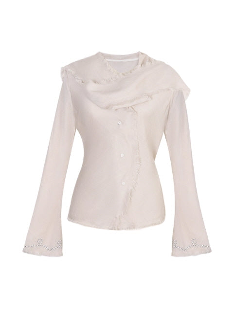 Romantic Frayed Tencel Wool Blouse