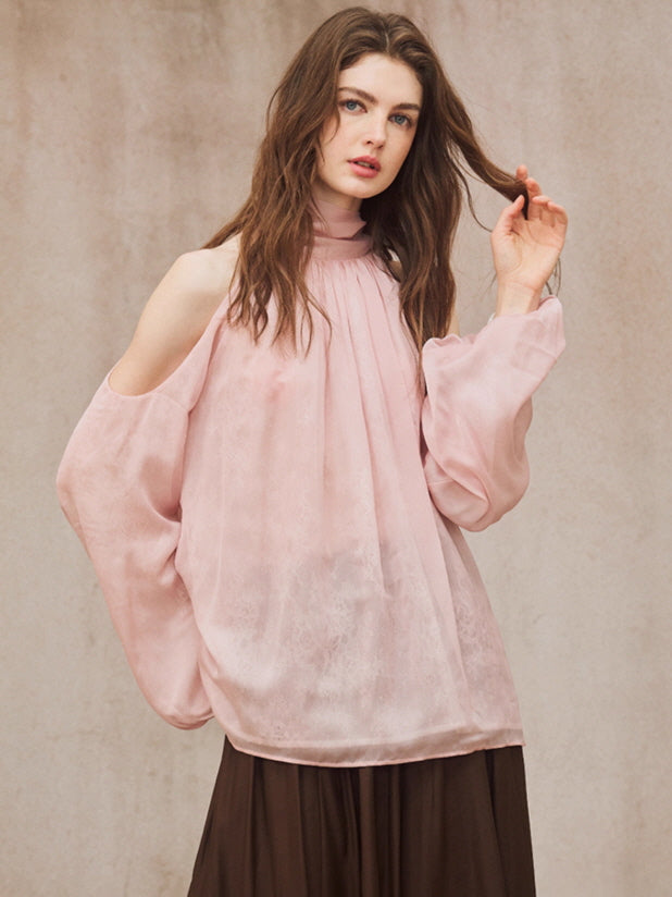 Blush Cold-Shoulder Chiffon Blouse