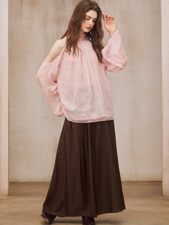 Blush Cold-Shoulder Chiffon Blouse