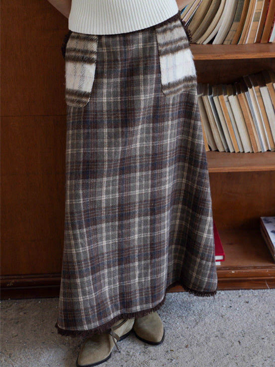 Vintage Plaid Pocket Maxi Skirt