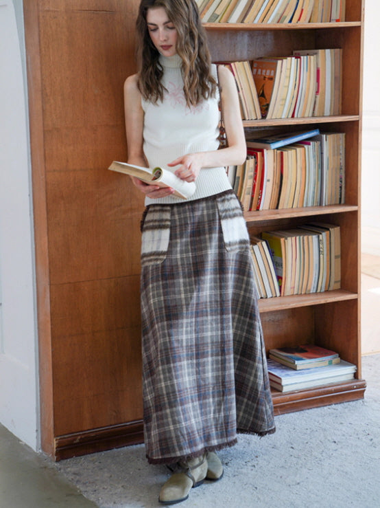 Vintage Plaid Pocket Maxi Skirt