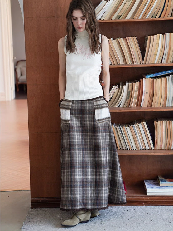 Vintage Plaid Pocket Maxi Skirt