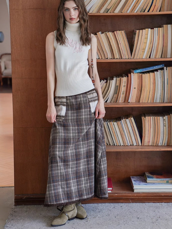 Vintage Plaid Pocket Maxi Skirt
