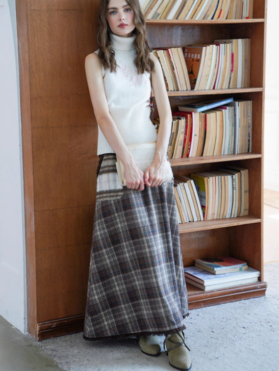 Vintage Plaid Pocket Maxi Skirt