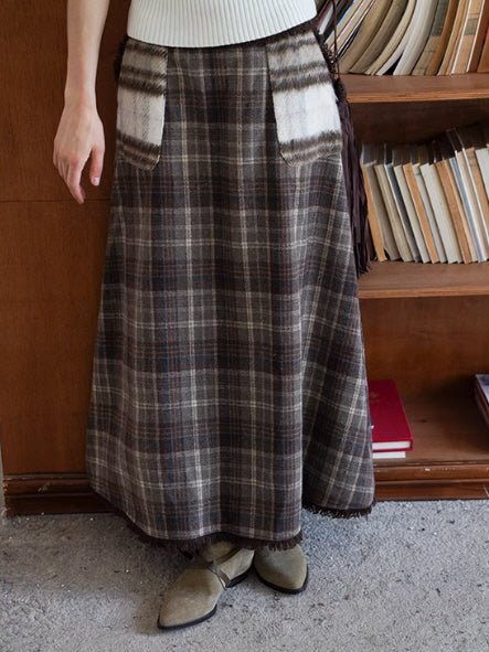 Vintage Plaid Pocket Maxi Skirt