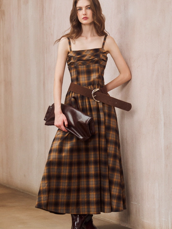 Golden Plaid Vintage Dress