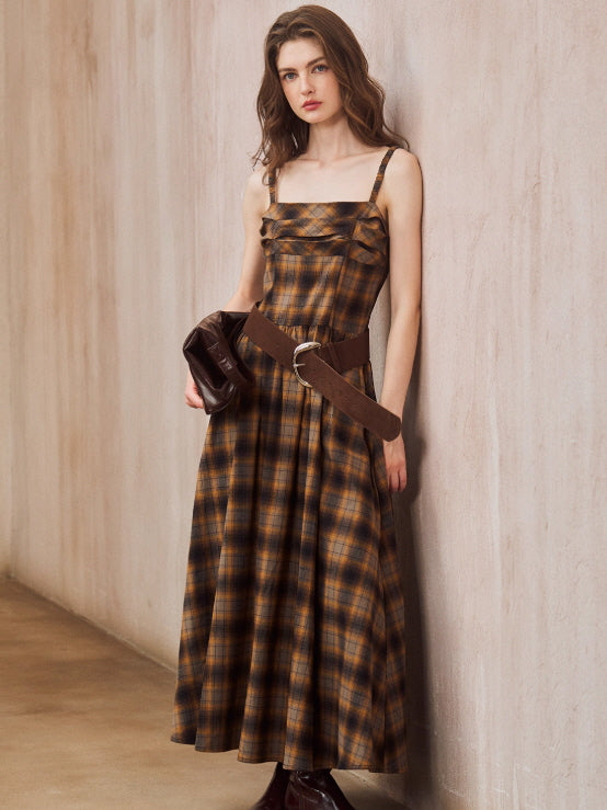 Golden Plaid Vintage Dress
