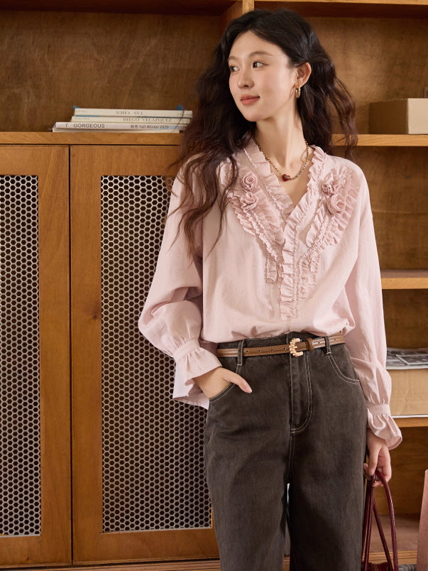 Romantic Ruffle Rose Blouse