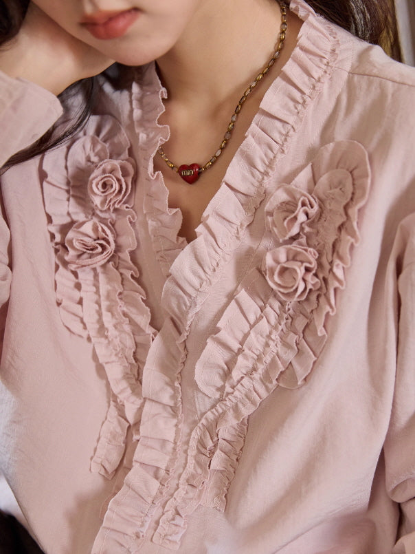 Romantic Ruffle Rose Blouse