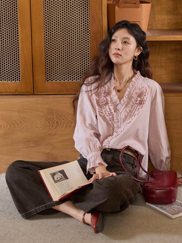 Romantic Ruffle Rose Blouse