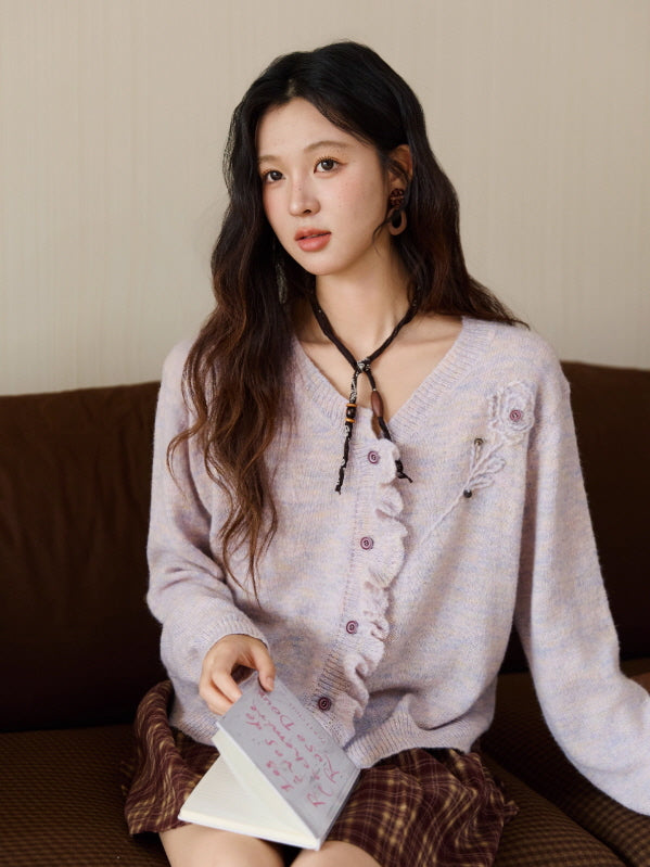 Romantic Ruffle Floral Embroidered Cardigan
