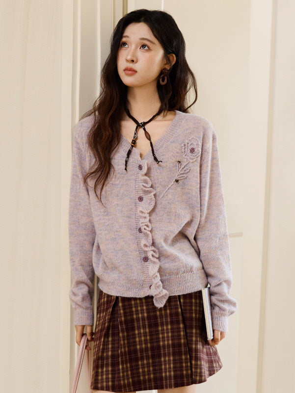 Romantic Ruffle Floral Embroidered Cardigan