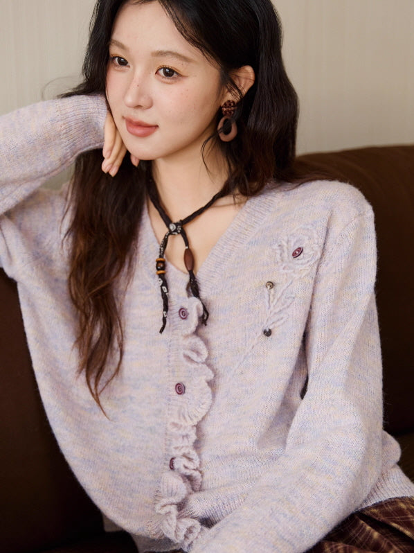 Romantic Ruffle Floral Embroidered Cardigan